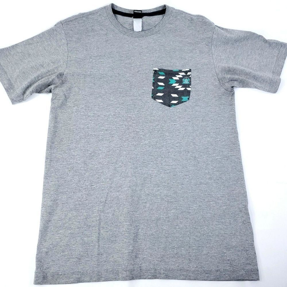 Vintage 90s Volcom T Shirt Front Pocket Short Sleeve Geo Pattern Size Medium